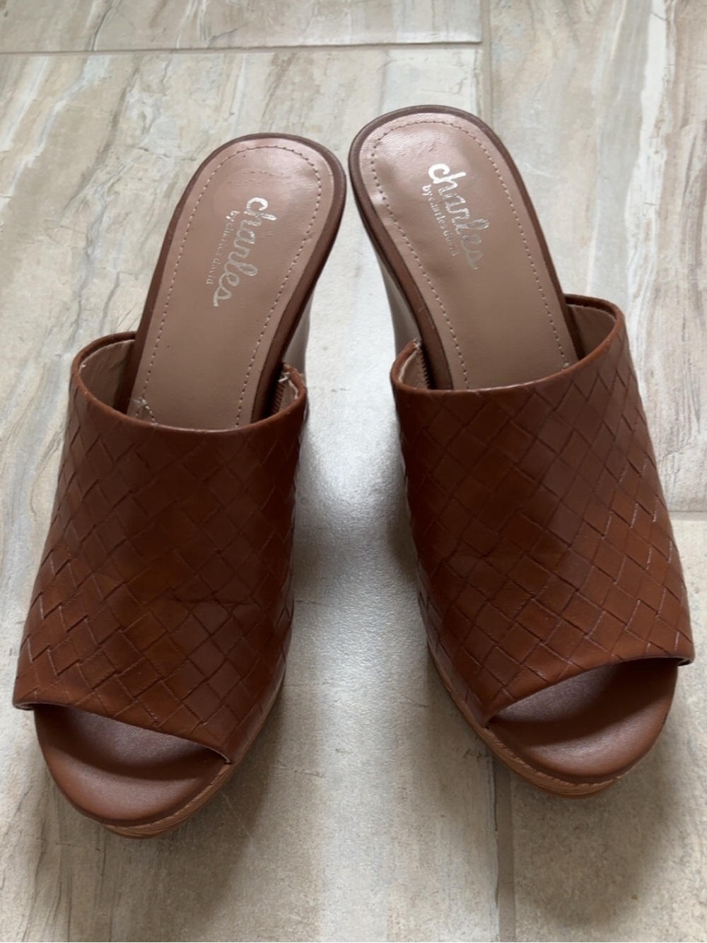 Charles By Charles David Brown Woven Open-Toe Mule Slides